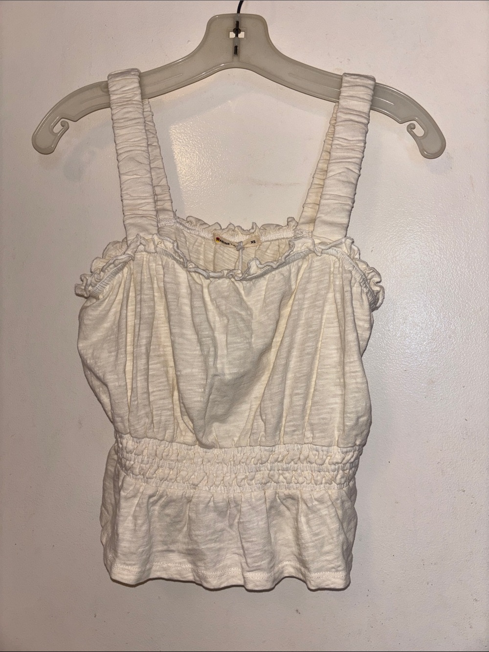 Marine Layer Cream Smocked-Waist Ruffle Tank